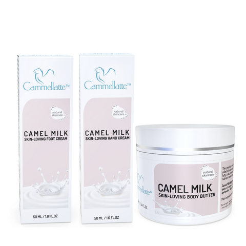 Cammellatte Camel Milk Foot Cream Box, Hand Cream Box and body Butter Tub bundle